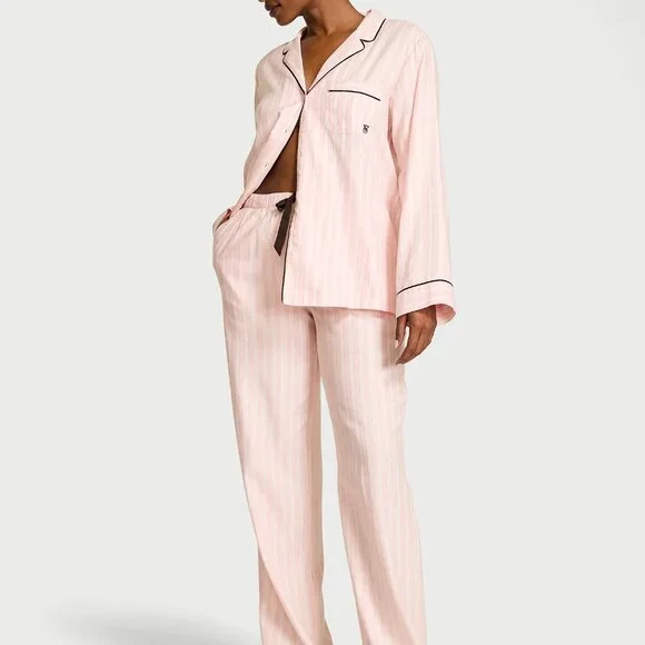 Victoria's Secret Pink and White Striped Pajama Set with Silver - Picture 1 of 12